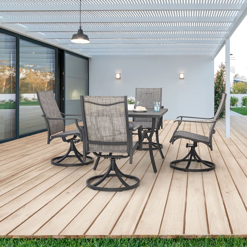 Patio 5-Piece Aluminum Dining Set with Textilene Swivel Chairs