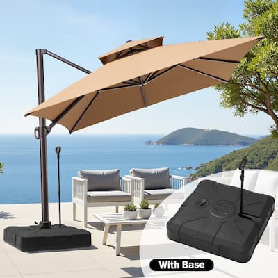 10 x 13 ft Outdoor Aluminum Double Top Patio Offset Cantilever Umbrella with Base