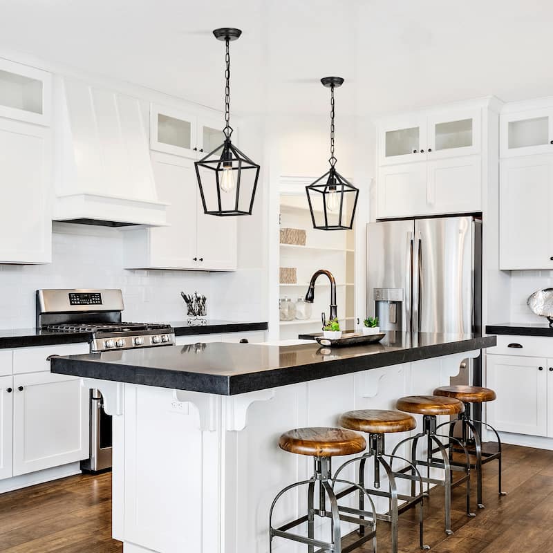 8.5 in. 1-Light Matte Black Farmhouse Mini Pendant Light Fixture