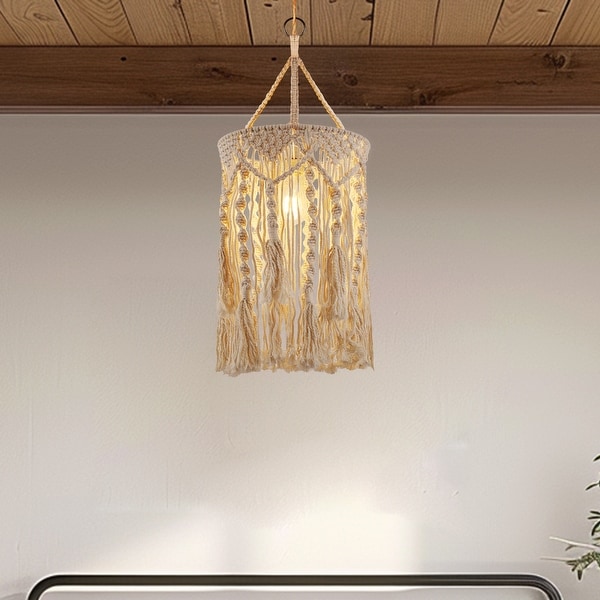 Boho Plug in Pendant Light Hanging Lights with Plug in Cord Pendant Lights with Handmade Macrame Lamp Shade On Sale Bed Bath Beyond 40655771
