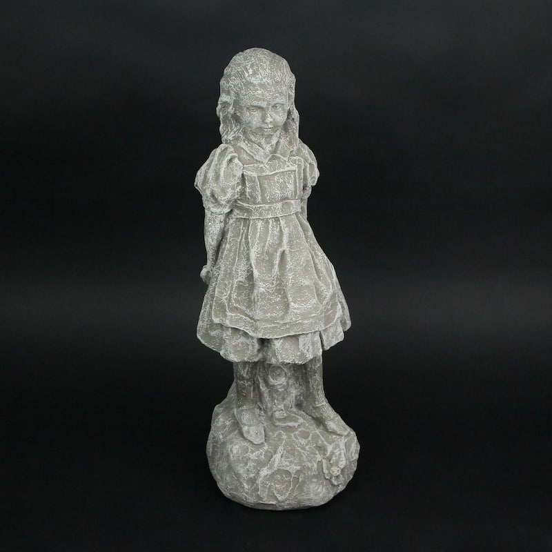 Alice In Wonderland Light Gray Finish Solid Cement Statue 19.5 Inch - 19.75 X 6 X 7 inches