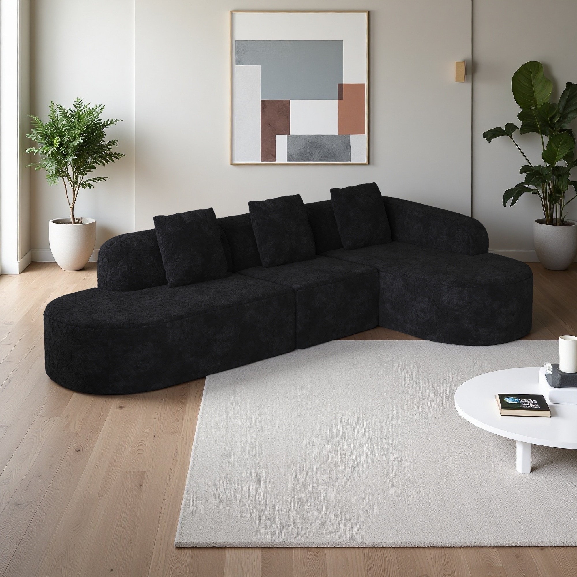 111.8" Polyester Modular L-Shaped Sectional Sofa with Pillows