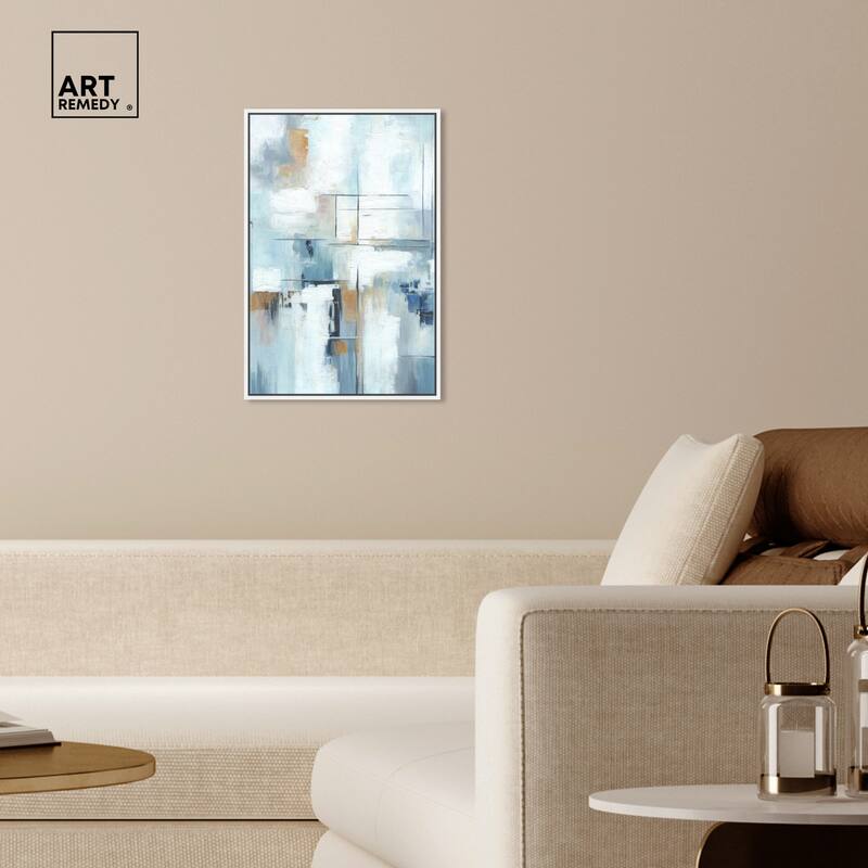 Art Remedy House Of Lines Ii Framed Blue Abstract 1 Piece Canvas Wall Art