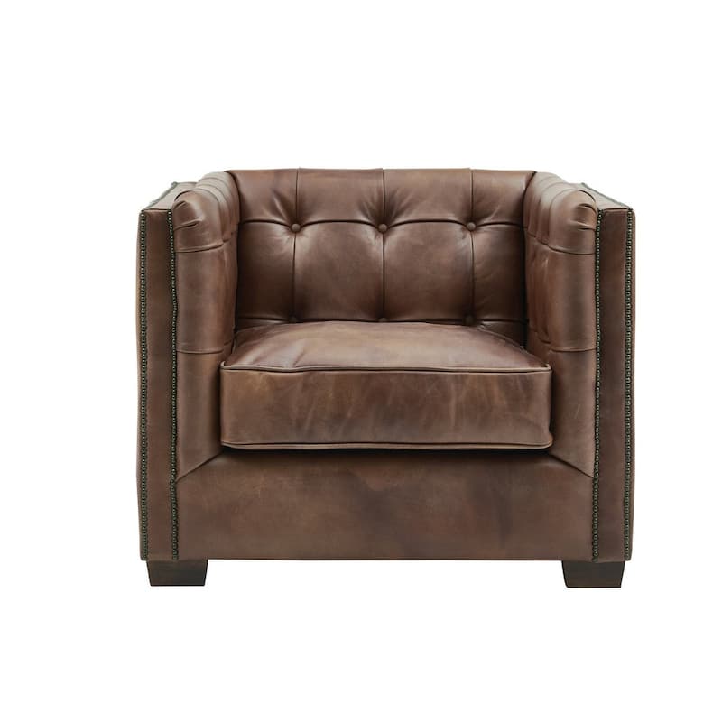 Tuxedo Leather Arm Chair - Bark Brown