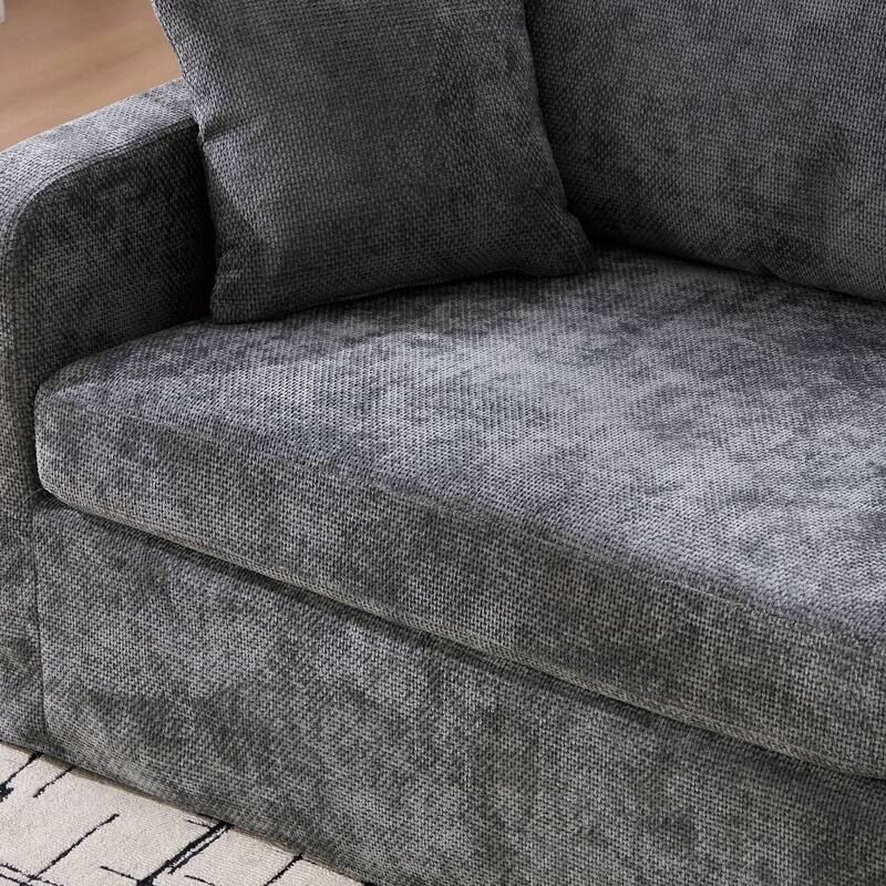 45.27" W Modern Chenille Armchair with Metal Legs, Upholstered Accent Chair with 2 Bolster Pillows for Living Room & Office