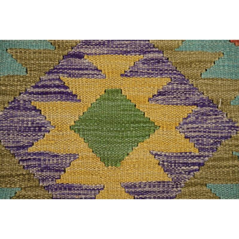Hand Woven Oriental 100% Wool Carpet Southwestern Geometric Multi-Colored Kilim Runner Rug - 8' 2'' X 2' 8''
