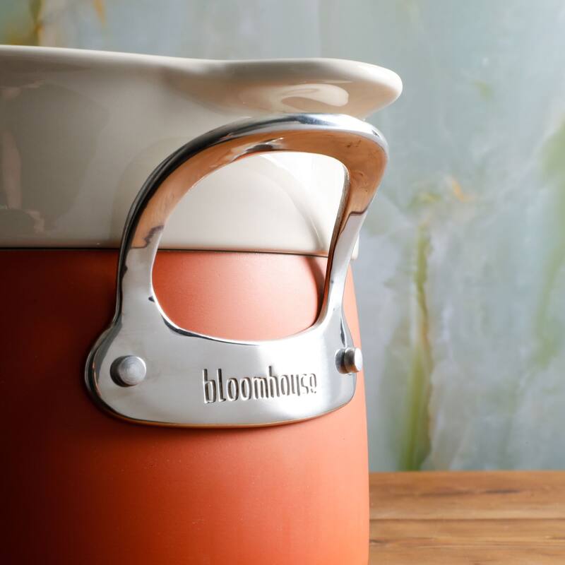 Bloomhouse 6-QT Aluminum Dutch Oven w/ Non-Stick Non-Toxic Ceramic Interior and Ceramic Steamer Insert - Orange