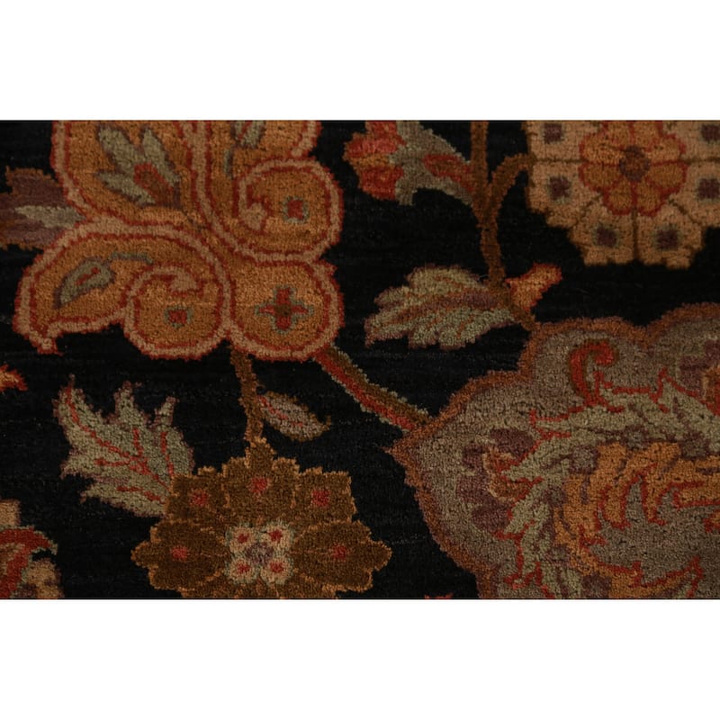 Black Floral Agra Indian Area Rug Handmade Wool Carpet - 9'3"x 12'0"