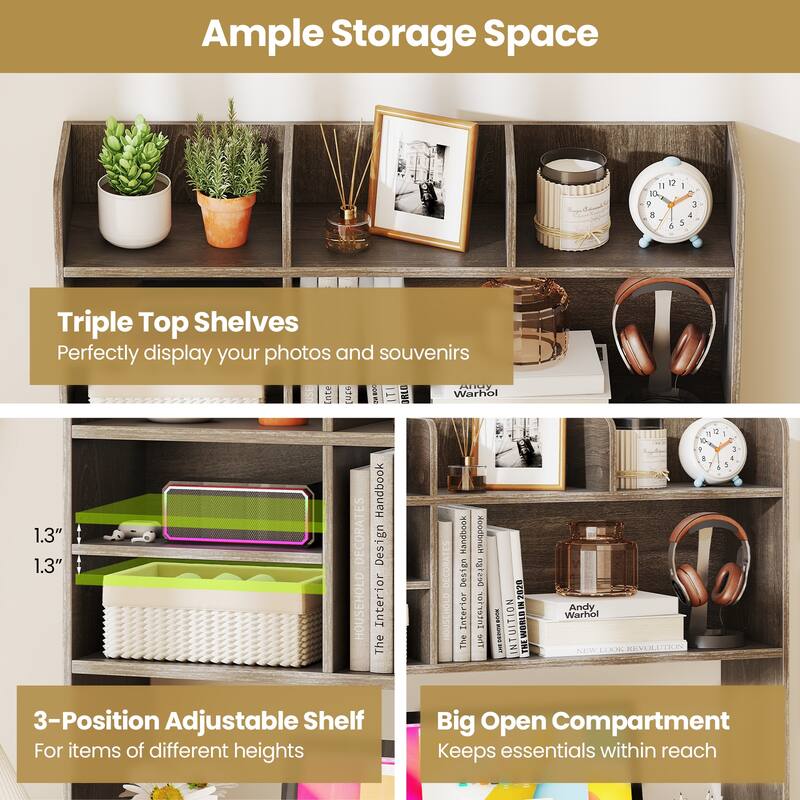 Gymax 3-Tier Desktop Bookshelf w/ 6 Shelves Desk Organizer for