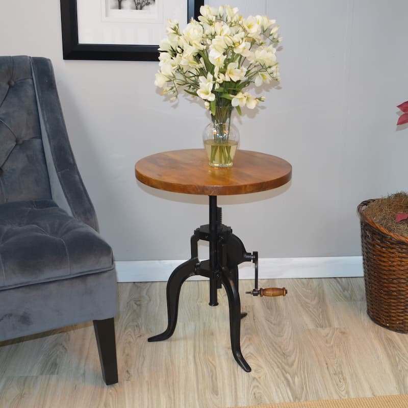 Carolina Living Regan Adjustable Accent Table - Chestnut Top - Black Base