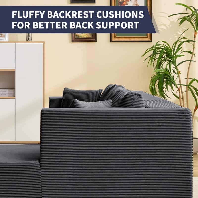Mixoy W106'' Modern 2-Piece Free Combination Corduroy Upholstered L-Shaped Modular Sectional Sofa with Right Chaise and Pillow