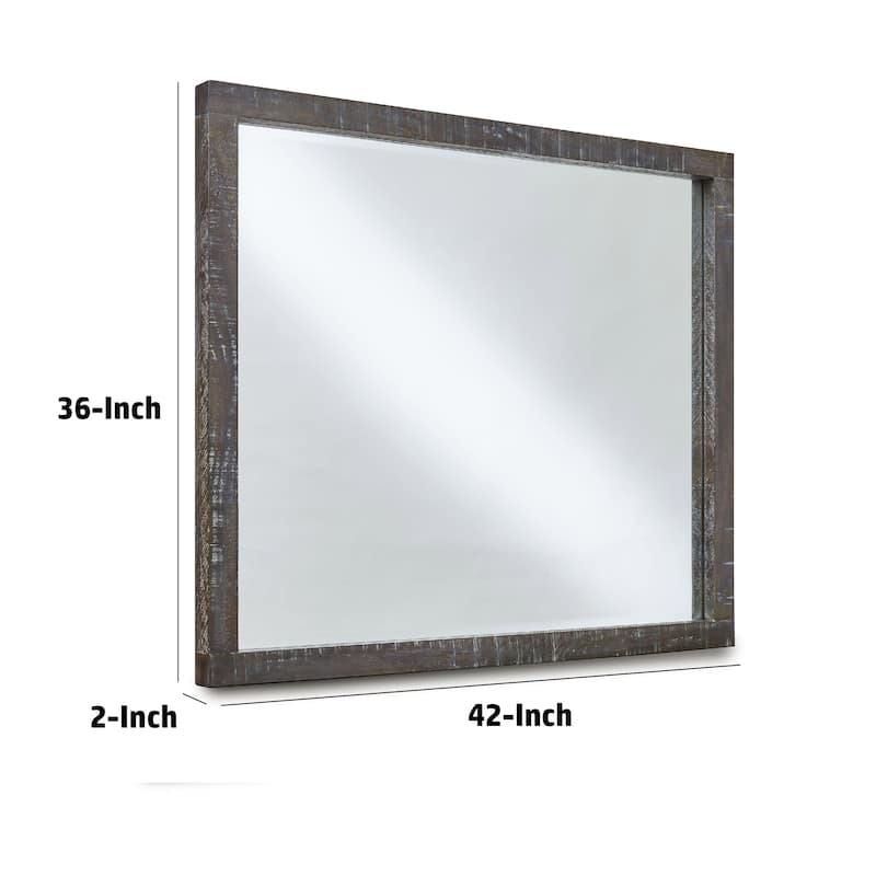 42 Inch Cas Sengon Tekik Dresser Mirror, Rough Hewn, Rustic Brown