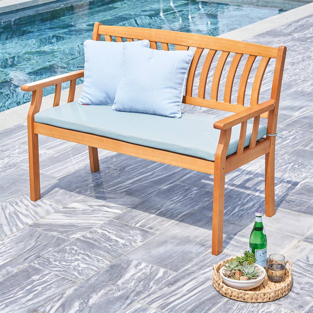 Clihome Nautical Eucalyptus Wooden Outdoor Garden Bench
