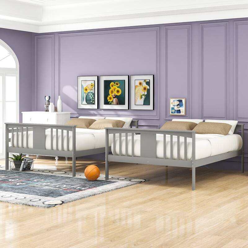 Space-Saving Full-Over-Full Bunk Bed with Solid Pine Frame and Detachable Beds