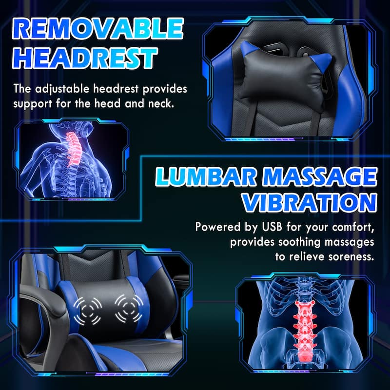 EROMMY Ergonomic Gaming Chair with Massage Lumbar, Rocking Function, Adjustable Support, 360° Swivel