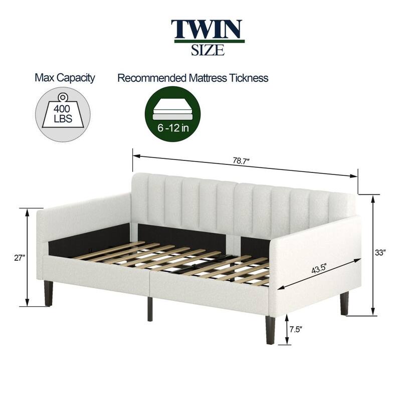 Twin Size Ivory Boucle Upholstered Daybed