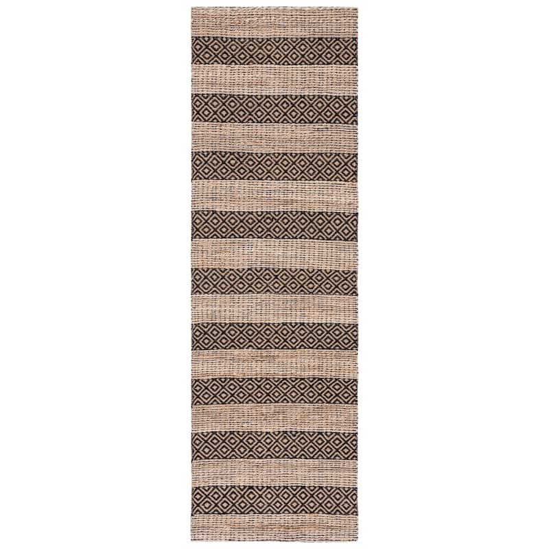 SAFAVIEH Handmade Natural Fiber Jalynn Geometric Seagrass Rug - 2'3" x 8' Runner - Black/Natural