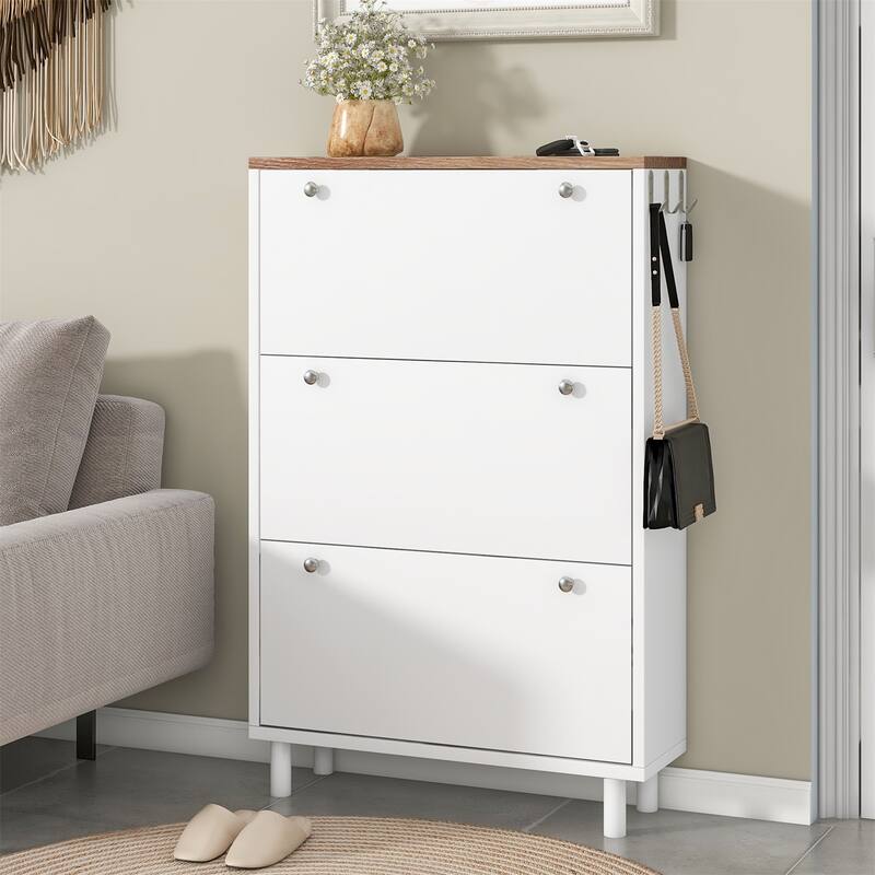 Merax Narrow Design Shoe Cabinet with 3 Flip Drawers, 3 Hooks