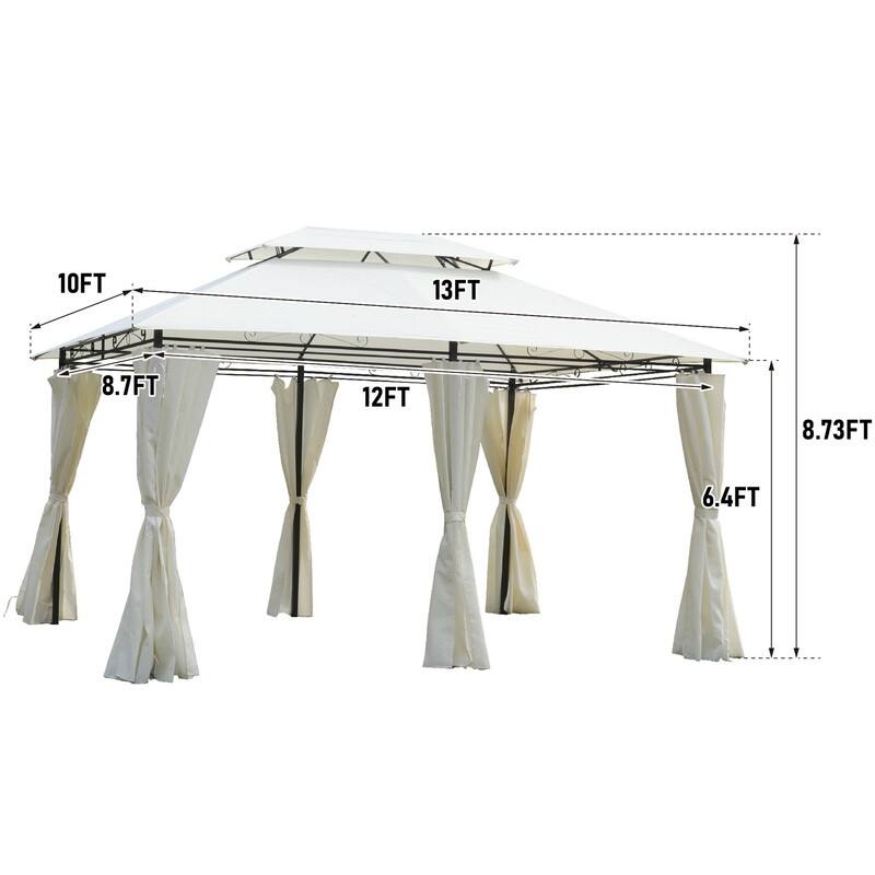 13x10 Ft Outdoor Patio Gazebo Canopy Tent With Ventilated Double Roof And SideWall(Detachable Curtain Included On All Sides)