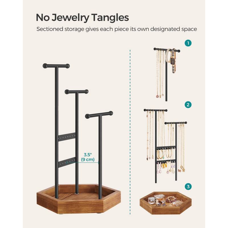 Metal Frame Jewelry Display Stand Holder with Hexagonal Base - 7"D x 8"W x 14.1"H