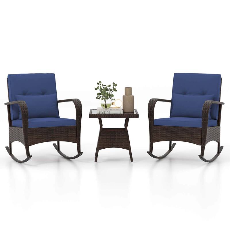 Costway 3 PCS Rocking Bistro Set with Removable Cushions & Tempered - See Details
