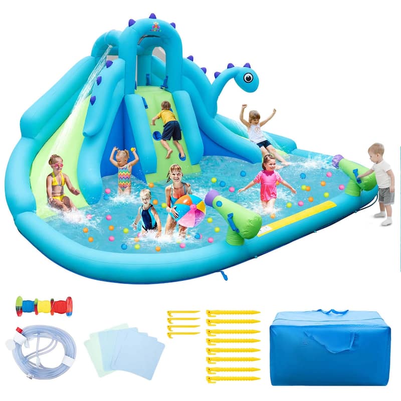 Inflatable Water Slide Blowup Water Park w/ Dual Slides & 584W Blower