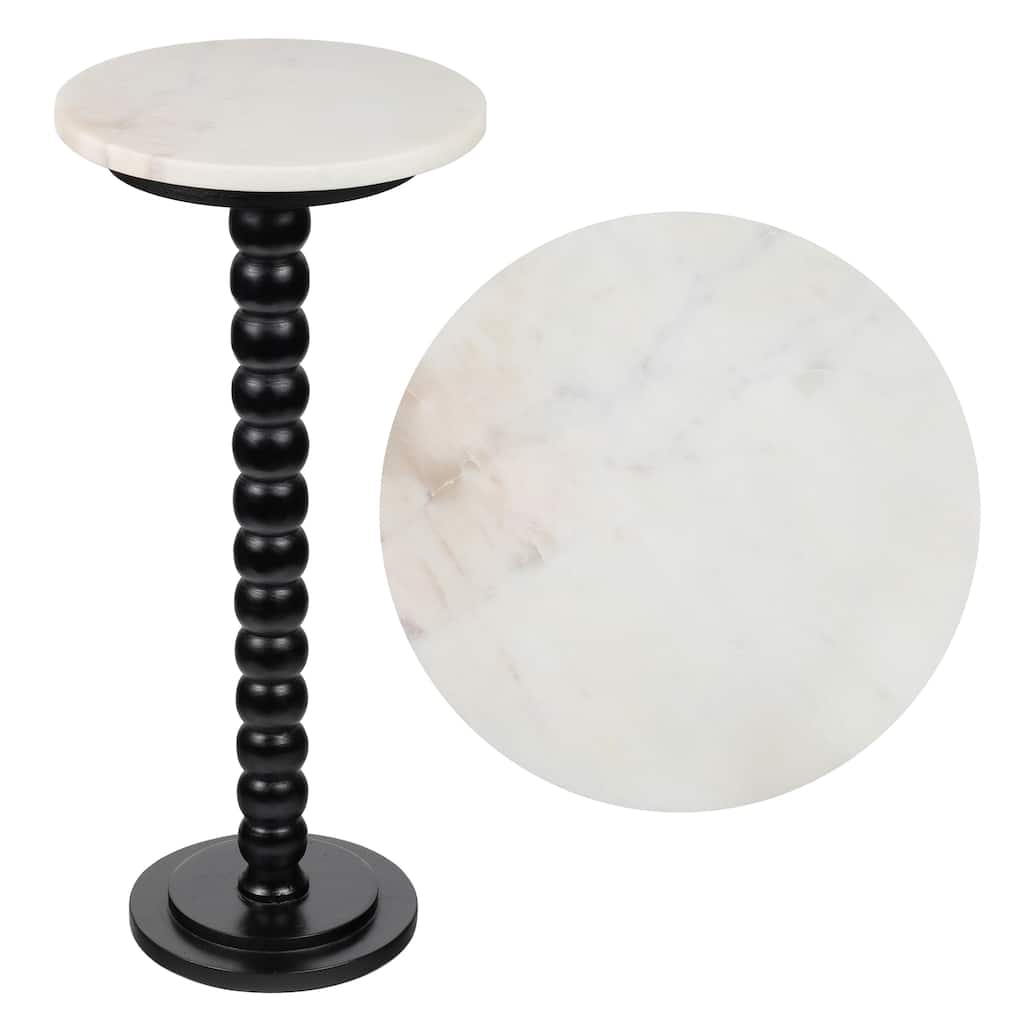 Monroe 24.25″ Farmhouse Spindle Wood Drink & End Table w/ White Marble Top, By JONATHAN Y