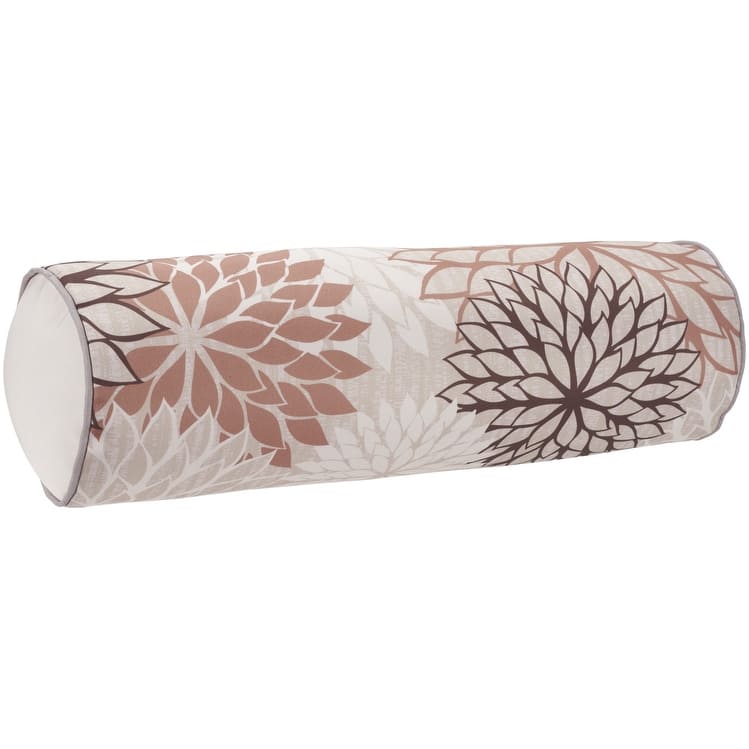 6" X 20" Brown Beige and Ivory Bolster Floral Indoor Outdoor Throw Pillow - 6" x 20"