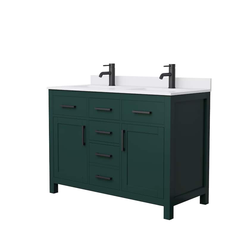 Beckett 48 Inch Double Vanity, Cultured Marble Top - Green, Black Trim, White Cultured Marble Top