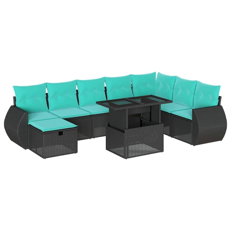 vidaXL Patio Sofa Set with Cushions Sectional Couches 9 Piece Poly Rattan - 24.4 x 24.4 x 27.2