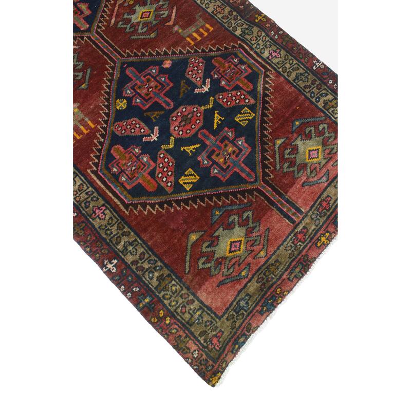 Fine Vintage Distressed Ferit Burgundy/Navy Runner - 3'2" x 8'11"