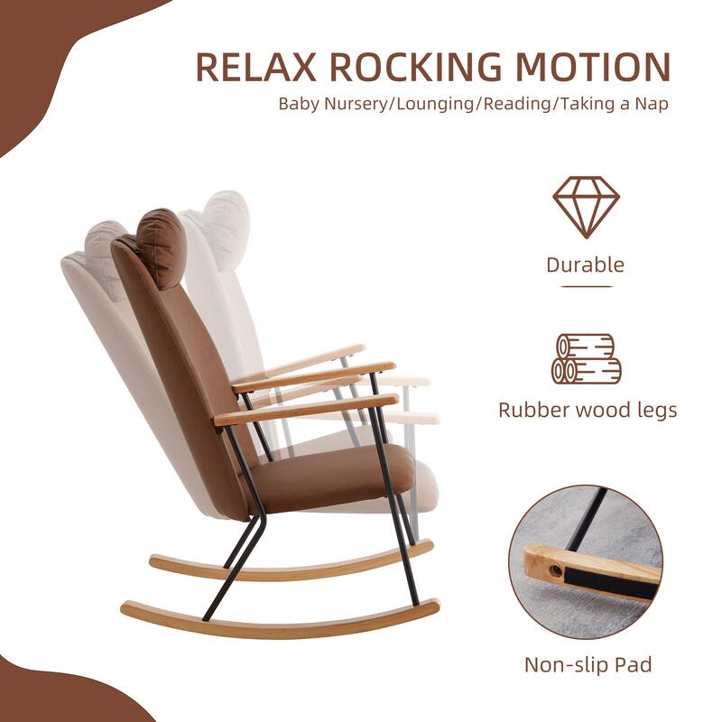 Technical Leather Rocking Chair with Adjustable Headrest