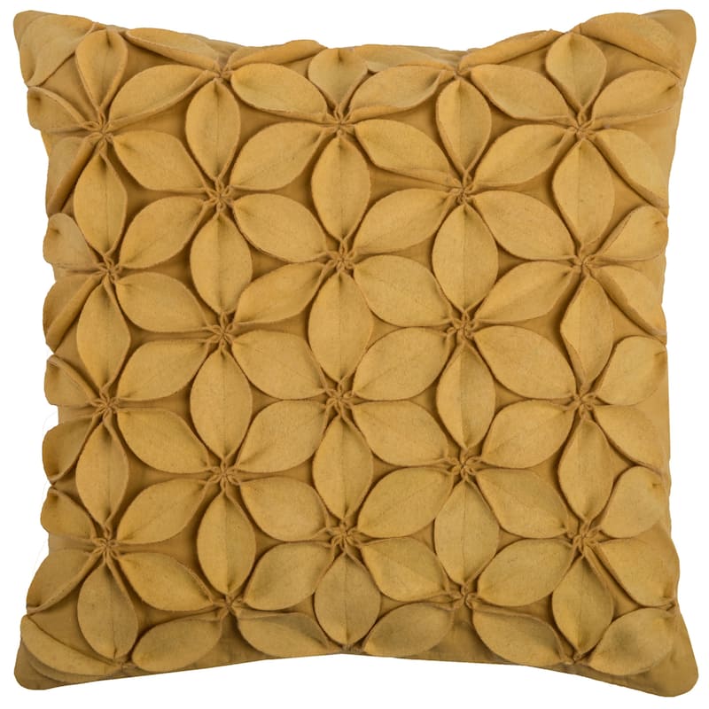 Rizzy Home Wool and Felt Floral Throw Pillow