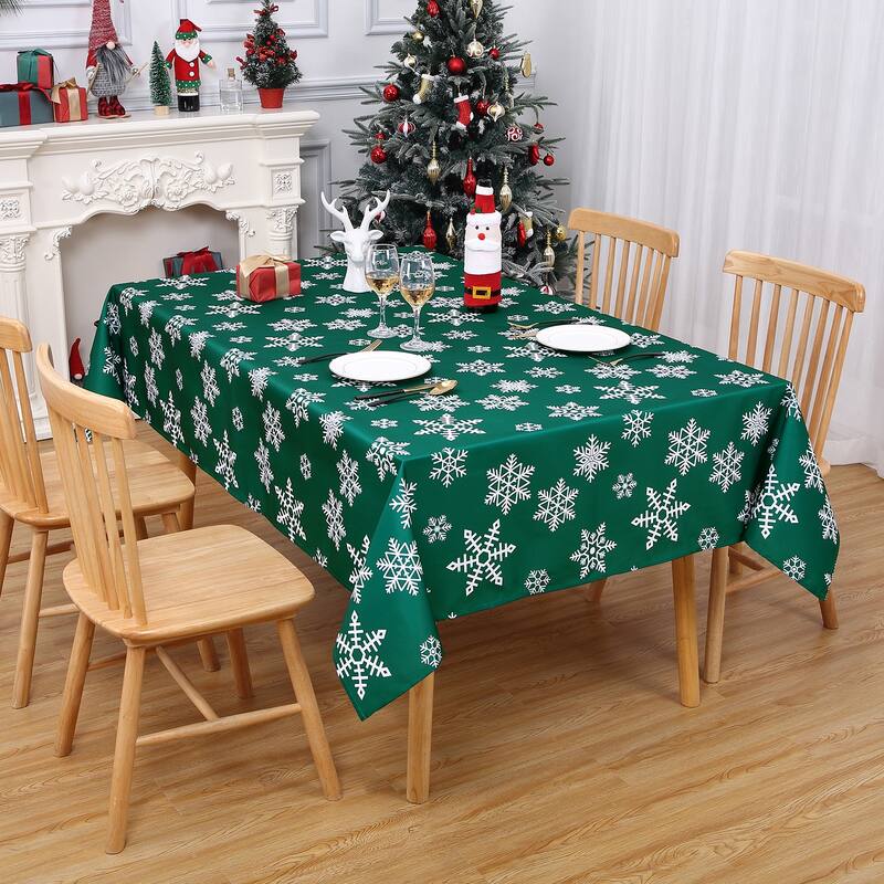 Christmas Rectangular Tablecloth Xmas Table Covers for Kitchen Dining Room Table Decor, Green