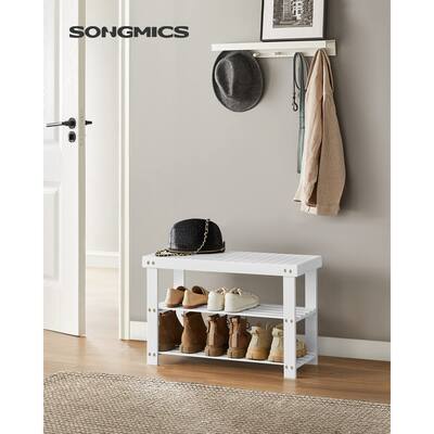 Shoe Rack Bench, 3-Tier Bamboo Shoe Storage Organizer, Entryway Bench, Holds Up to 286 lb, 11.3 x 27.6 x 17.8 Inches