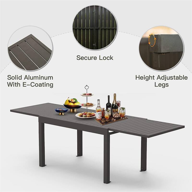 Large Extendable Patio Dining table, Aluminum Metal Indoor Outdoor 53"- 106" Adjustable for 6-8 Person Rectangular table