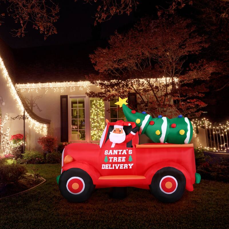 Christmas Time 6-Ft. Pre-Lit Inflatable Christmas Pickup Truck Outdoor Christmas Decoration