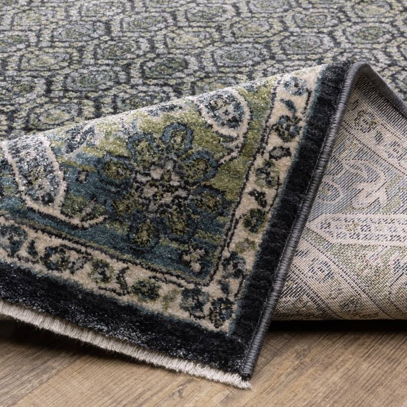 Esme Vintage Panel Medallion Blue/ Green Area Rug