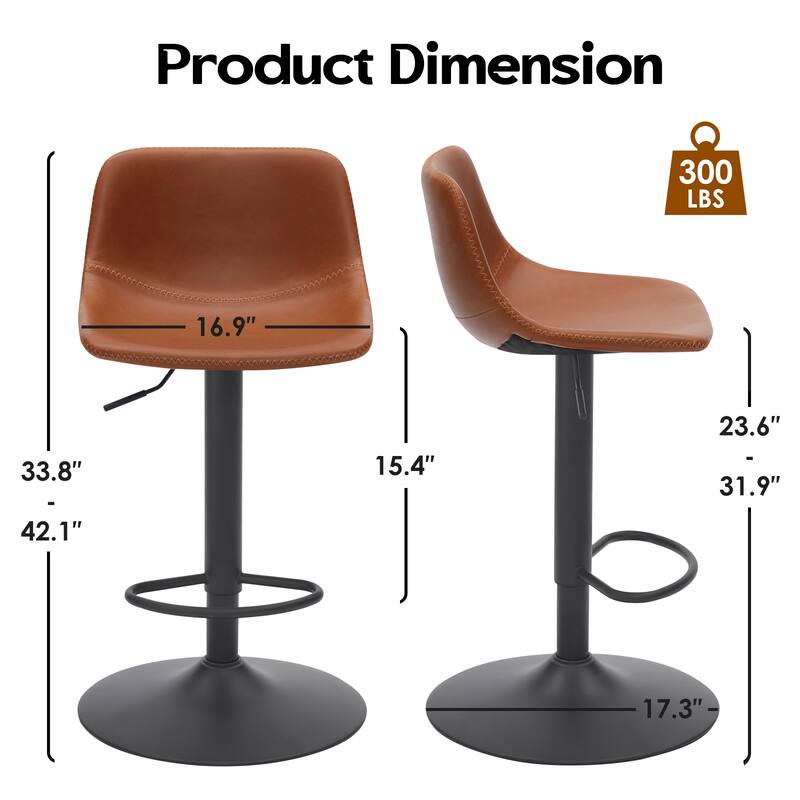 Adjustable Bar Stools Set of 2, Mid Century Modern Swivel Bar Stools, Industrial Bar Height Stools