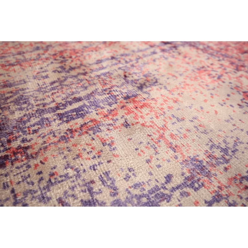 All-Over Abstract Modern Round Area Rug Hand-Knotted Wool Carpet - 6'6" x 6'6"