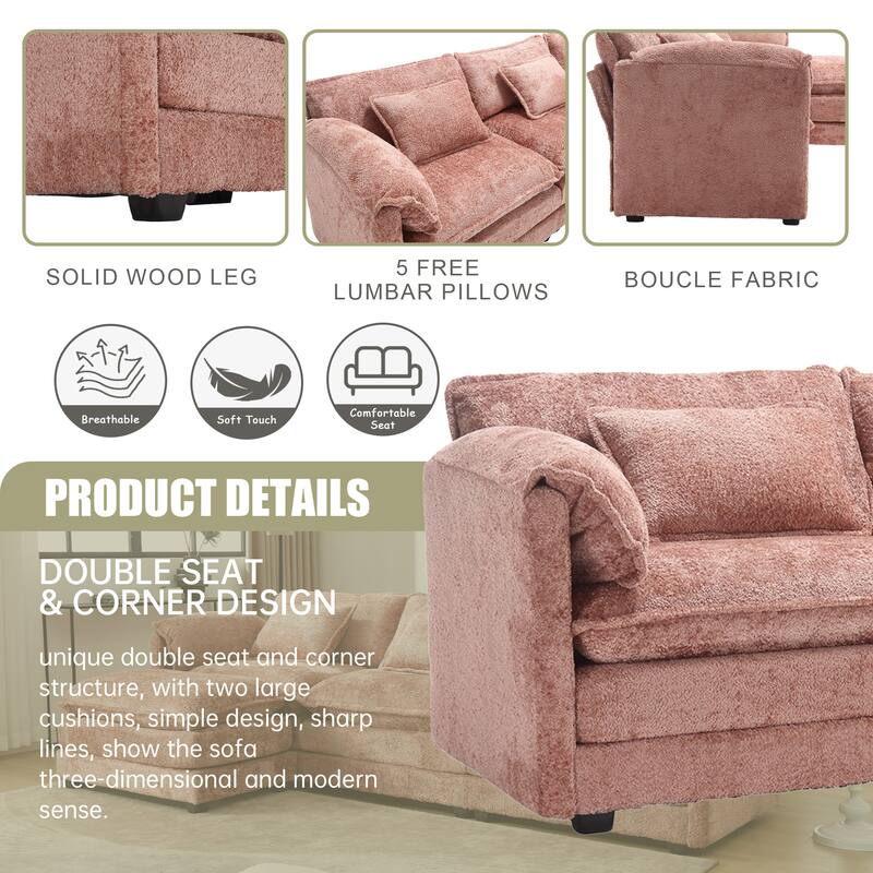 Chenille Fabric L-Shape Comfy Oversized three-seat Modular Sectional Sofa
