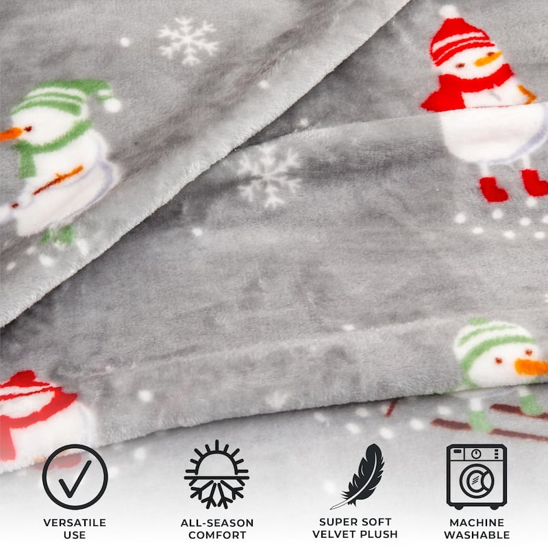 Luxurious Velvet Plush Fleece Holiday Printed Throw Blanket