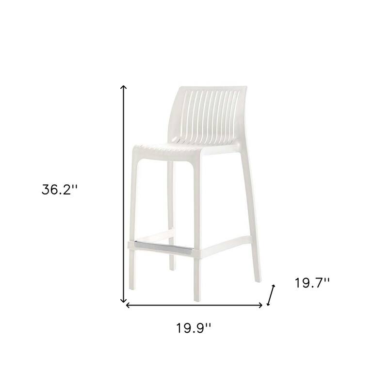HomeRoots Set of Two 26" White Heavy Duty Plastic Low Back Outdoor Counter Height Bar Chairs