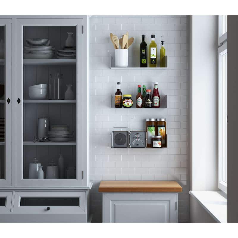 Wallniture Bali U Shape Floating Shelf, 17'' Metal Bookshelf, Wall Mount Shelving, White/Black options