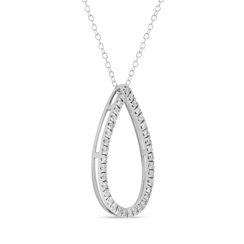 1/6ct - 1ct TDW 14K Gold Open Pear Diamond Pendant Necklace for Women