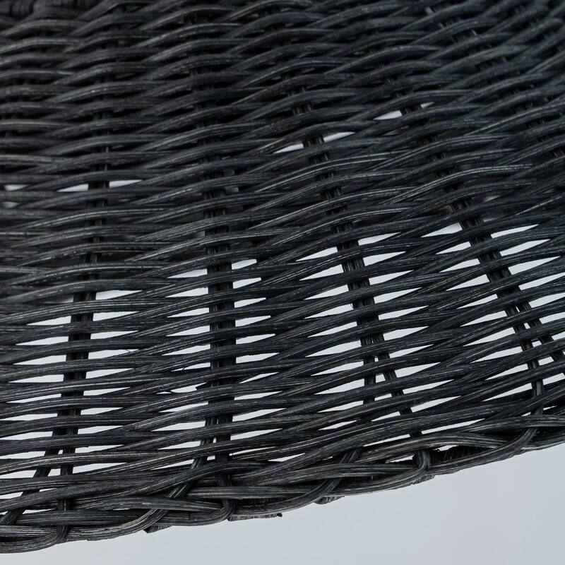 1-Light Black Rattan LED Chandelier Handwoven Straw Hat Pendant Light - 13.4"W x 5.2"H