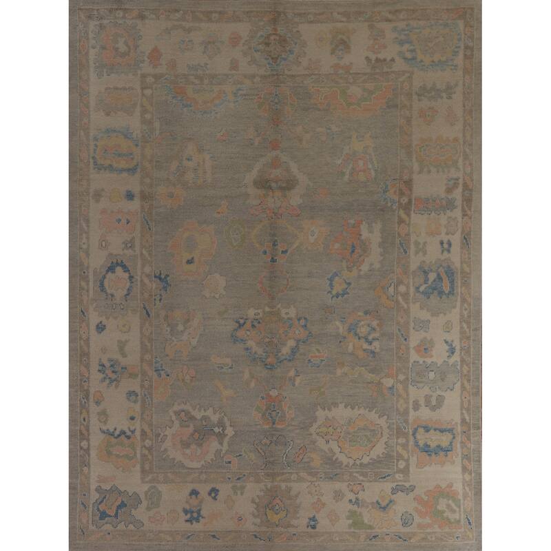 Hand Knotted Oriental 100% Wool Carpet Transitional All-Over Greys & Charcoal Oushak Area Rug - 9' 8'' X 7' 10''