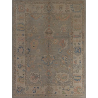 Hand Knotted Oriental 100% Wool Carpet Transitional All-Over Greys & Charcoal Oushak Area Rug - 9' 8'' X 7' 10''