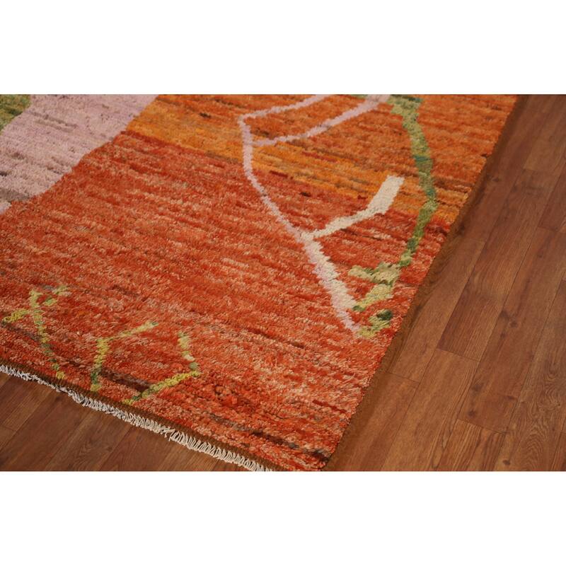Orange Moroccan Area Rug Hand-Knotted Oriental Wool Carpet - 6'7" x 9'9"