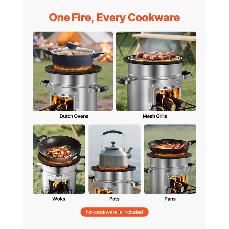 Portable Stainless Steel Rocket Stove for Camping, Wood Burning